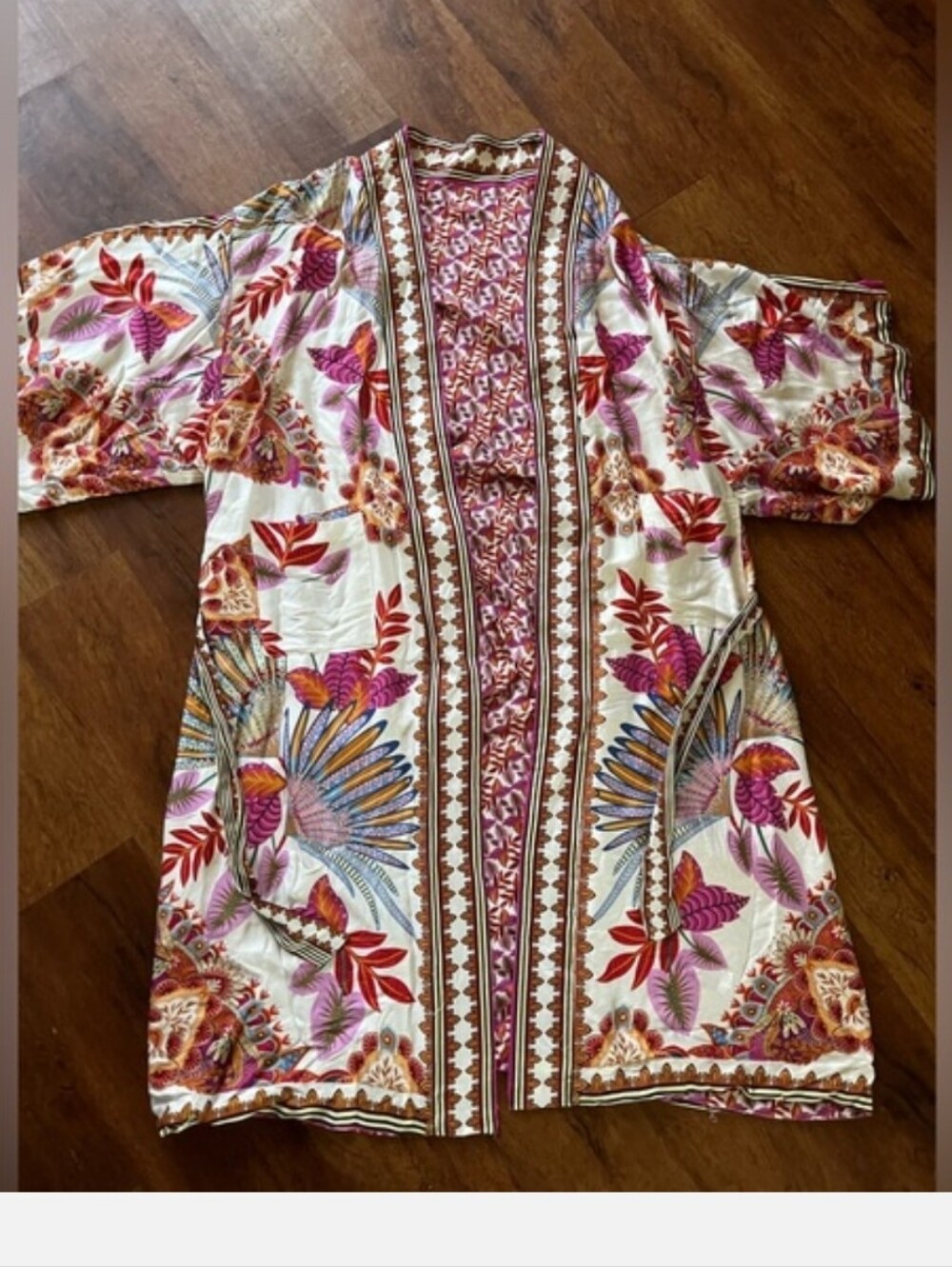 Haute Hippie STYLE Reversible Midi Belted Floral Robe Kimono Rayon 1X - Picture 4 of 9
